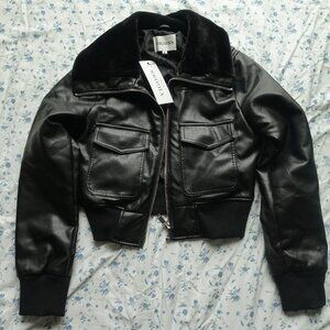 Fur Trim Faux Leather Jacket